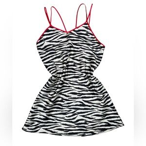 Zebra Print Satin Slip Dress with Red Straps